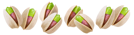 Pistachio nut set isolated on whiteの写真素材