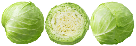 Cannonball cabbage set isolated on whiteの写真素材