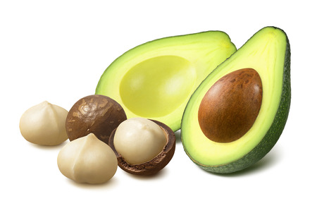 Avocado and macadamia isolated on whiteの写真素材