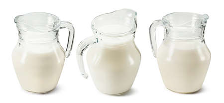 Set of big glass milk jars isolated on white background. Package design element with clipping pathの写真素材