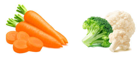 Carrots, broccoli and cauliflower set isolated on white background.の写真素材