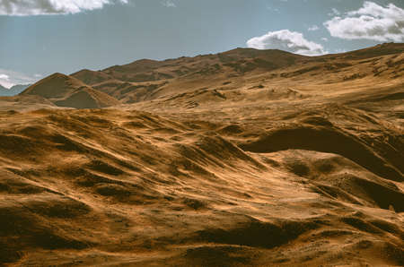 Yellow fold mountains. Stunning landscape. Horizontal layoutの写真素材