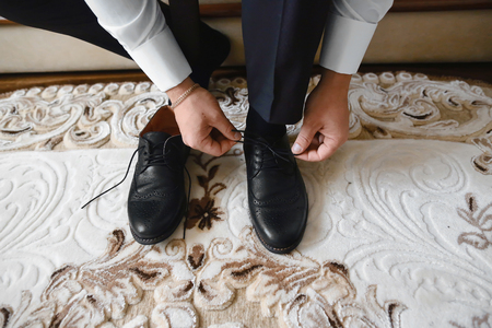 businessman clothes shoes, man getting ready for work,groom morning before wedding ceremony.の写真素材