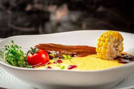 Bowl of corn porridge. Banosh.の写真素材