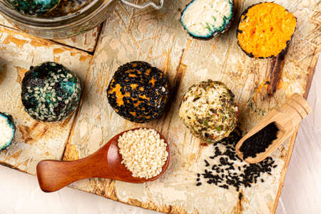 Organic farm dairy products, cheeses. goat cheese. Set of farm dairy produce cottage cheese. Eco...