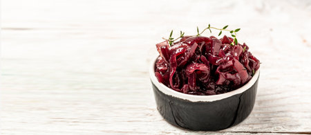 onion marmalade jam confiture in ceramic bow. top view, Long banner formatの写真素材