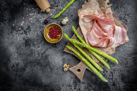 Asparagus and bacon, Healthy food, ketogenic diet, diet lunch concept. top view.の写真素材