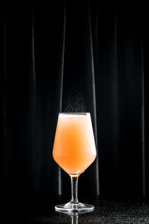 Cold fresh alcohol beverage champagne sparkling rose wine with bubbles in a flute glass. drink,...