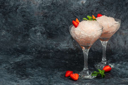 cocktail mixed with strawberries and rose wine. Frose Slushy Smoothy Alcoholic Beverage.
