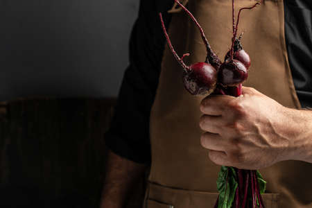 beetroot in hands, Healthy organic food, vegetables, agriculture. place for text,の写真素材