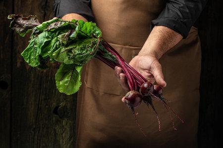 beetroot in hands, Healthy organic food, vegetables, agriculture. place for text,の写真素材