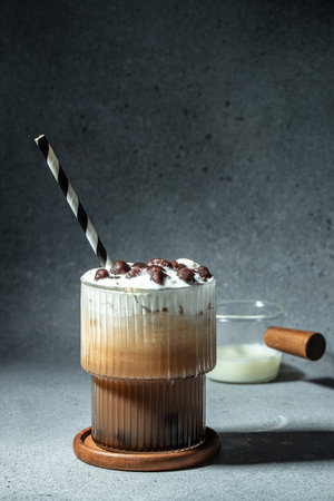 boba tea, Taiwan milk tea with boba, vertical image. place for text,の写真素材