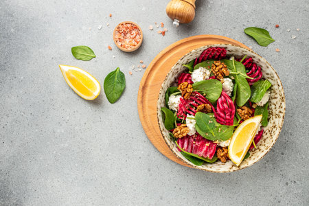 beet salad. Clean eating, dieting vegan food concept. top view.の写真素材