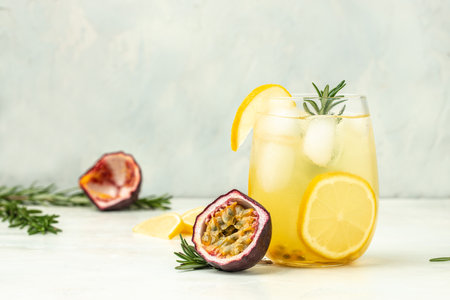passionfruit margarita cocktail, a drink splash in a light sunny background, Tropical drink for summer party,の写真素材