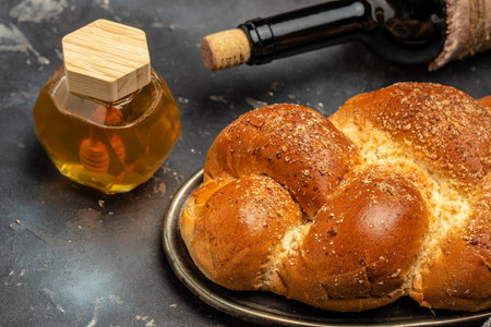 Homemade braided challah shabbat wine, Traditional Jewish Shabbat ritual. Shabbat or Shabath...