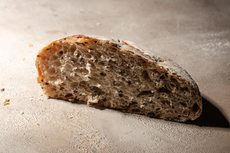 rustic crusty loaves of bread, Bakery, food concept. top view,