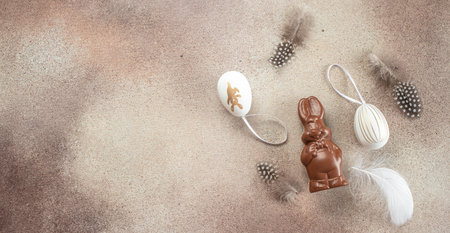 Chocolate bunny and easter egg. Happy Easter holiday concept.