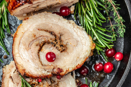 Beef rolls with berry sauce. Healthy fats. Food recipe background. close up,の写真素材