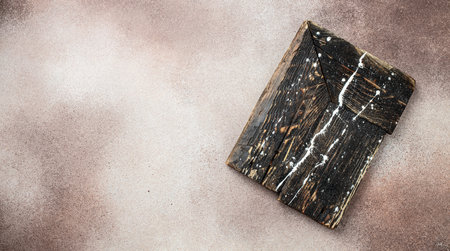 Kitchen meat cutting board on concrete background. food cooking background. Long banner format. top view.の写真素材