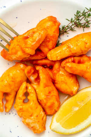 Delicious crab sticks on plate. banner, menu, recipe place for text, top view.