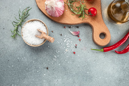 Culinary background on a light background. banner, menu, recipe place for text, top view.の写真素材