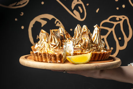 Delicious lemon meringue pie, Food recipe background. close up,の写真素材