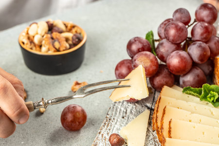 Spanish manchego cheese, Spanish tapas, antipasti, banner, menu, recipe place for text top viewの写真素材