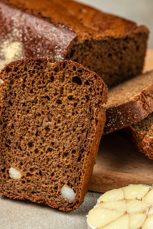 Homemade rye bread. Healthy, clean eating. Healthy food concept. place for text, top view.