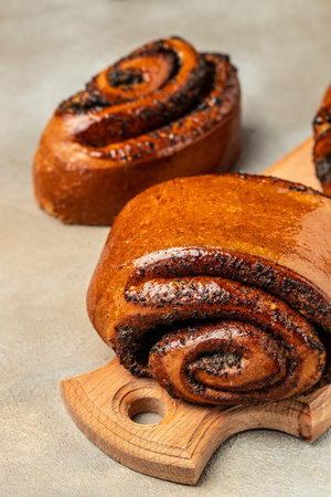 Tasty buns rolls with poppy filling, Food recipe background. close up,の写真素材