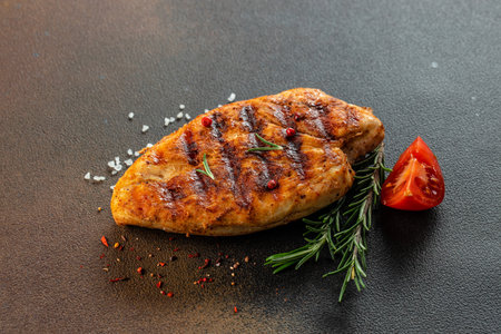 grilled chicken fillet. Healthy fats, clean eating for weight loss. Food recipe background. close up.の写真素材