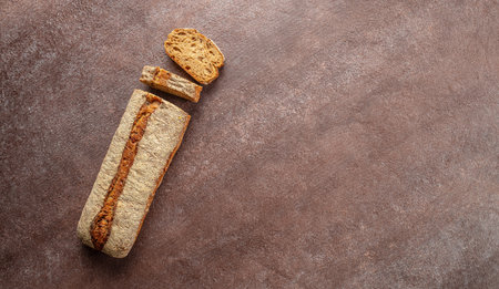 french baguette, concept kitchen or bakery. banner, menu, recipe place for text, top view.
