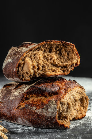 freshly baked bread on a light background, organic healthy products. Detox and clean diet concept....