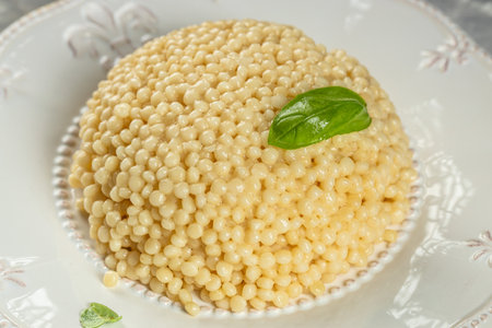 Homemade pasta ptitim, Restaurant menu, dieting, cookbook recipe top view,の写真素材