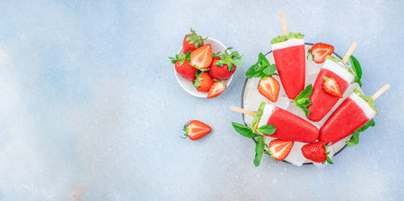 strawberry and kiwi ice cream in the shape of watermelon.の写真素材