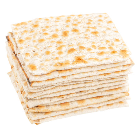 Matzah for passover Jewish pesach on white background. top view,