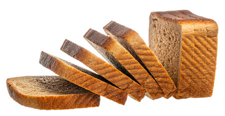 Whole grain sandwich healthy bread square slices, supermarket bread for toasts, loaf pieces.