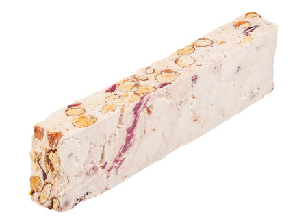 Traditional Italian Christmas dessert torrone with nuts and honey isolated on white background.の写真素材