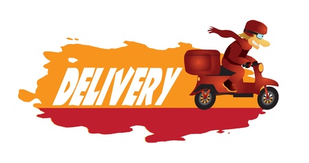 Delivery boy on a scooter in a hurry to deliver pizzaのイラスト素材