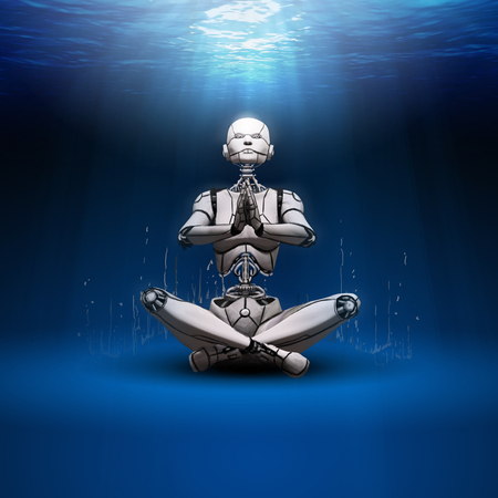The robot in an unknown and strange reality under the waterの写真素材