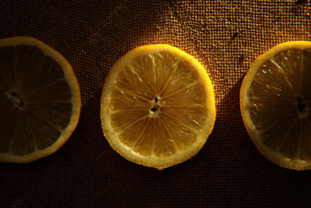 Three slices of lemon. Citrus slices.の写真素材