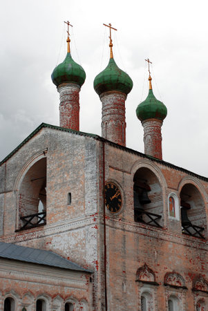 Russian Christian Orthodox Church with domes and a cross against the sky. Russian Orthodoxy and Christian Faith concept.の写真素材