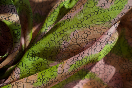 Texture, background, pattern, cotton fabric with floral print, green white colorsの写真素材