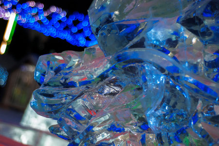 Ulan-Ude, Russia - December 27, 2023 - Ice dragon sculpture