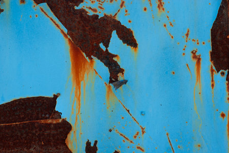 Metal rusty painted surface close up blue textureの写真素材