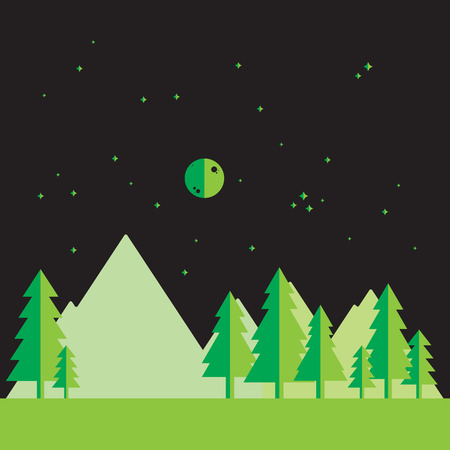 Flat landscape at nightのイラスト素材