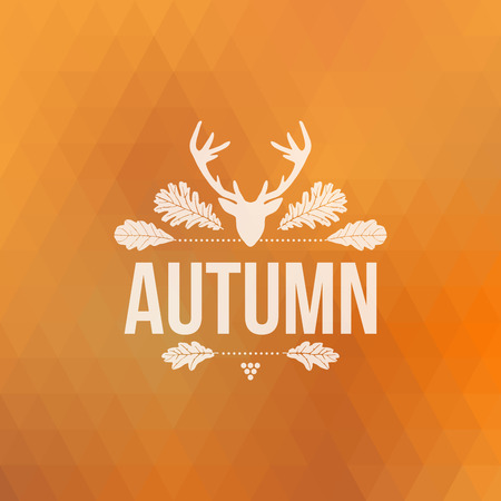 Autumn sign with deer head and oak leaves on geometric backgroundのイラスト素材