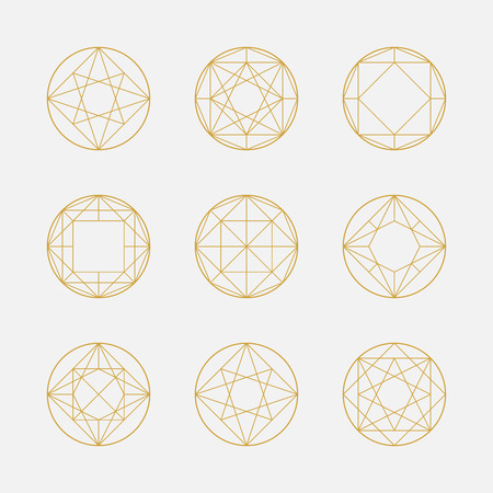 Set of geometric shapes, squares and circles, line design, vectorのイラスト素材