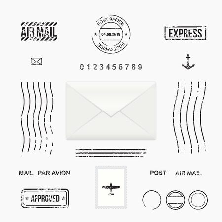 Set of post stamp symbols, mail envelope, vector illustrationのイラスト素材
