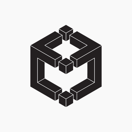 Cube, vector illustration, black and white, optical illusionのイラスト素材