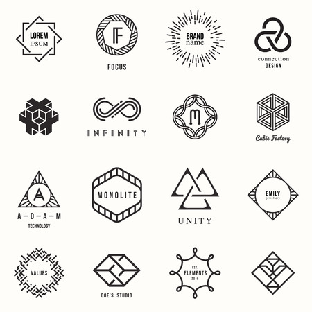 Set of badges and labels elements. Modern geometric design. Logos and monograms. Vector illustration, EPS 10.のイラスト素材